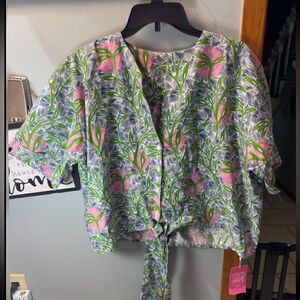 Liberty Justice Women's Tie Front Cover Up Top Floral NWT Size XL